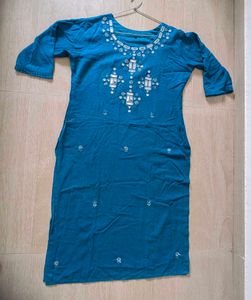 Teal Mirror Embroidery Kurta