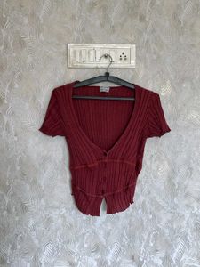 Burgundy Ribbed Knit Top