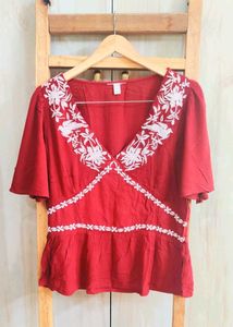 Rust Colour Embroidery Work Top Size-34