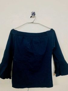 Navy Blue Lace-Up Off-Shoulder Top
