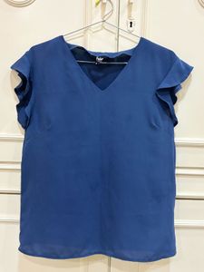 Blue Flutter Sleeve Top