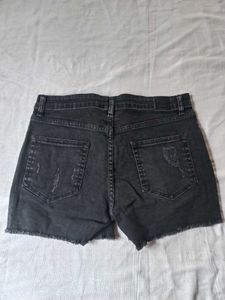 Distressed Black Denim Shorts