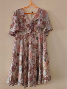 Floral V-Neck Mini Dress | Size L | Length 98cm