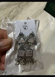 Triangle Jhumka Earrings Oxidised
