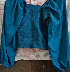 Blue Smocked Long Sleeve Top❤️🔥
