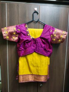 magenta maggam work blouse With Saree