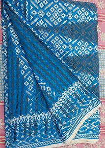 Blue &amp; White Patterned Sari