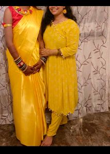 Combo Yellow Printed Kurta Set And Dress