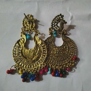 Gold Tone Peacock Earrings