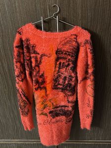 Fuzzy Orange Graphic Sweater