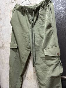 Zara- Linen Jogger Trousers Green | Size-medium
