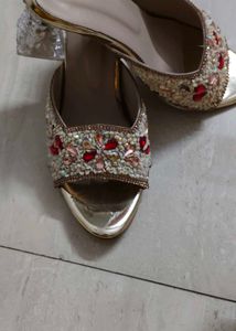 Stone Work Heels Slipper  For Women