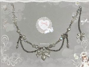 CUTE COQUETTE BOW HEART NECKLACE PIECE🤍🎀