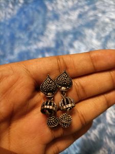 Oxidized Silver Jhumka Earrings