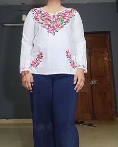 Embroidered White Tunic Top