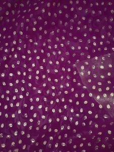 Purple saree with gold polka dots