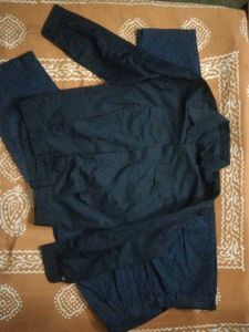 Plane Navy Blue Vintage Style Shirt With Combo Loo