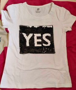 H&M White Tee with 'YES' Sequins