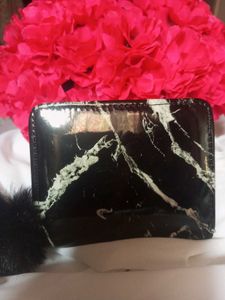 Marble Wallet with Pom-Pom