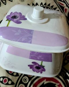 White Floral Container With Lid