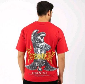 Red Graphic Print T-Shirt Down Shoulder