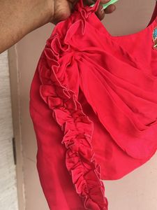 Red Asymmetrical Blouse with Embellishments
