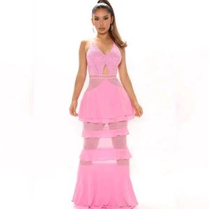 Pink Maxi Dress Spaghetti Straps Tiered Ruffles