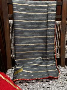 New Grey Red Organza Saree