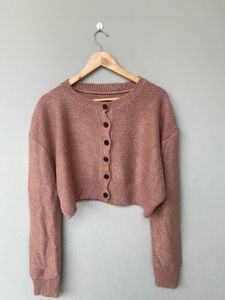 Peach Cropped Oversized Cardigan.