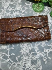 Vintage Crocodile Clutch with Gold Accent