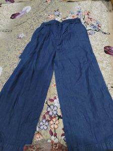 Denim Wide Leg Pants with Tie
