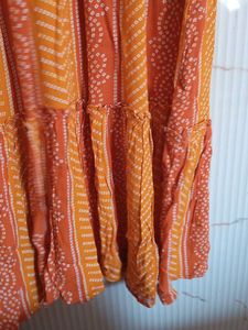 New Orange &amp; White Print Dress Bandhej