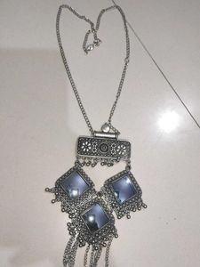 Navratri Silver Mirror Necklace🌸