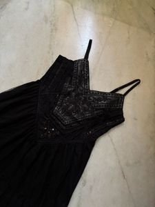 Leather And Sequin Black Maxi Dress