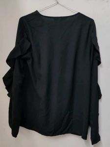 Ruffle Sleeve Black Blouse