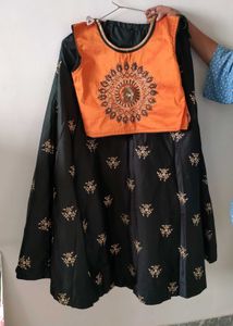 Orange &amp; Black Embroidered Lehenga