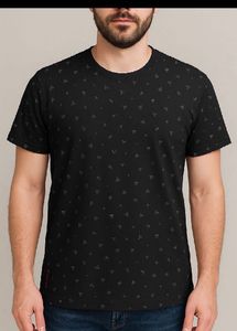 DJ&C Black Geometric Print Casual T-Shirt