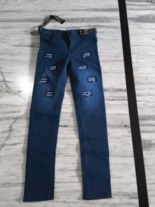 Distressed Denim Jeans with Belt