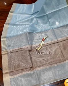 Elegant Grey Saree with Gold Border