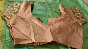 Golden And Parrot Green Sari With Blouse