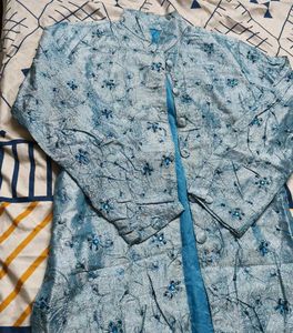 Women Blue Silk Embellished Ethnic Jacket