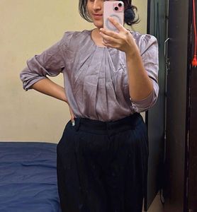 Elegant Greyish Silver Satin Top