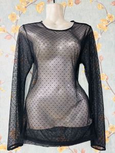 Black Sheer Polka Dot Top