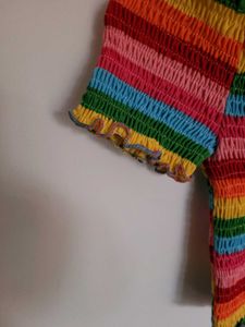 Rainbow Smocked Off-Shoulder Top