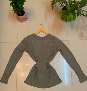 Olive Ribbed Long Sleeve Top