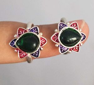 Pure Silver Toe Rings with Green Stone