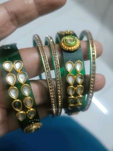 Green Kundan Bangles