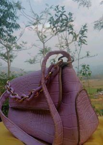 Lilac Croc Embossed Chain Bag