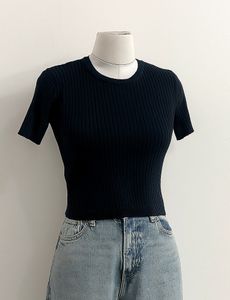 Dark blue ribbed crop top