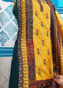 Elegant Mustard Yellow Side.dori Pattern Dress
